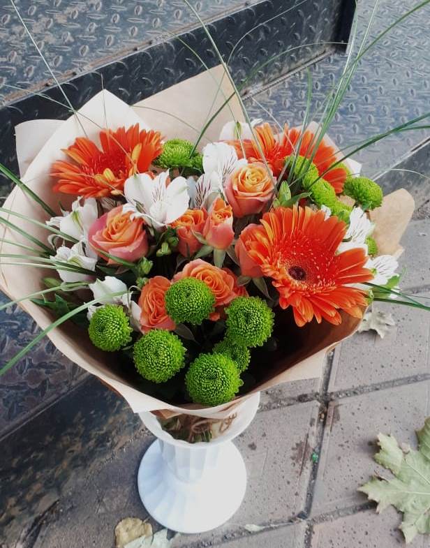 Букет цветов из: Герберы, Хризантемы, Альстромерии и Розы в Мглине