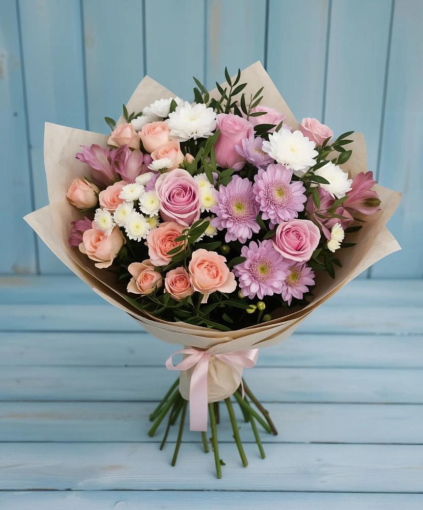 Букет цветов из: Хризантемы, Розы и Альстромерии в Мглине