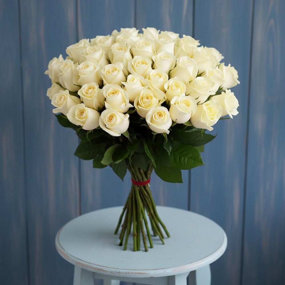Букет 51 Белая роза Эдлесс Лав в Мглине