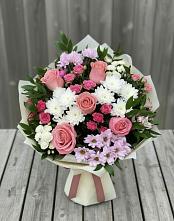 Букет цветов из:  Альстромерии, Гвоздики, Розы и Хризантемы в Мглине
