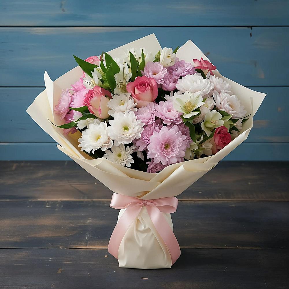 Букет цветов из: Хризантемы, Альстромерии и Розы в Мглине